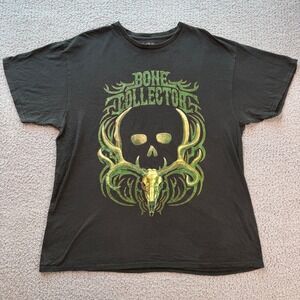 Bone Collector Mens XL Black Graphic T-Shirt Green Deer Skull Hunting Tee Movie
